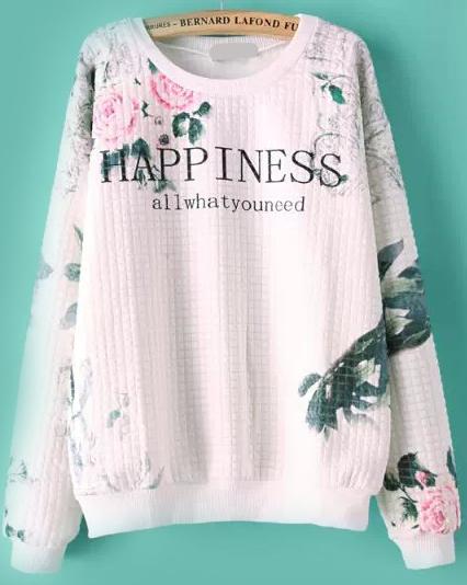 Romwe Happiness Print Loose Sweatshirt