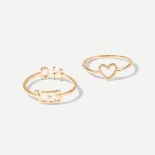 Romwe Heart & Letter Ring Set 2pcs
