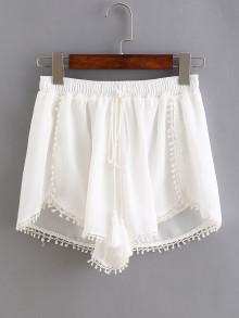 Romwe Tassel Tie Crochet Trim Tulip Hem Shorts