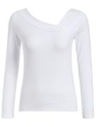Romwe V Neck Long Sleeve Asymmetrical White T-shirt