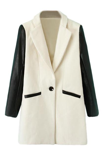 Romwe Pu Panel Single Buttoned White Coat