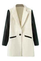 Romwe Pu Panel Single Buttoned White Coat