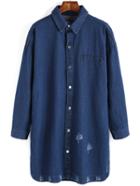 Romwe Dropped Shoulder Seam Scratch Denim Coat