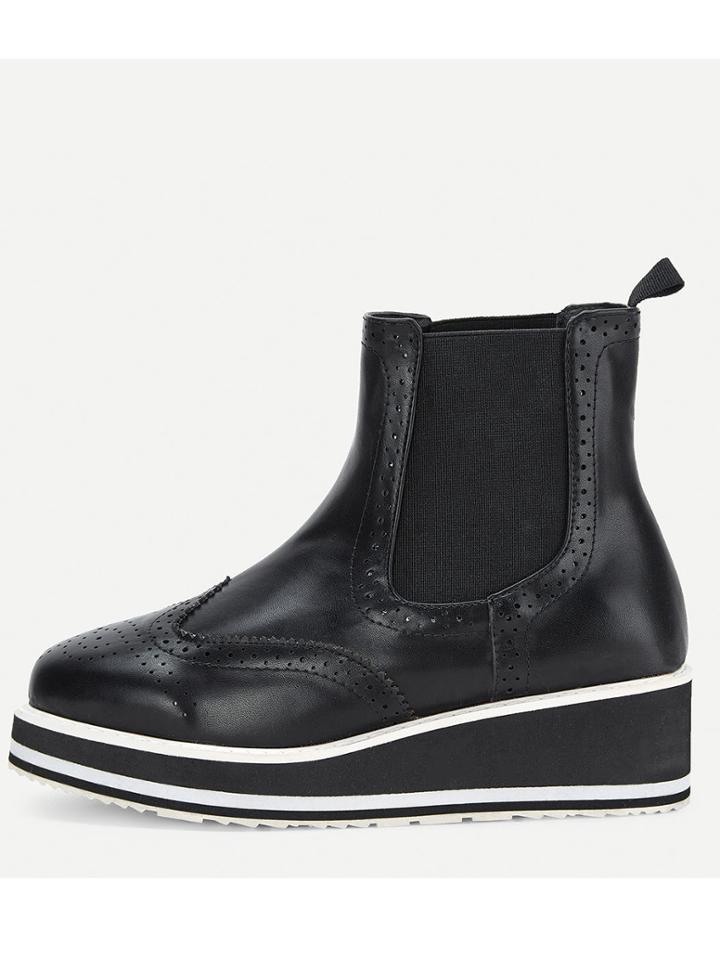 Romwe Laser Cut Detail Almond Toe Pu Boots