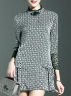 Romwe Green Contrast Lace Vintage Print Frill Dress