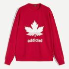 Romwe Guys Maple Leaf & Letter Print Sweatshirt