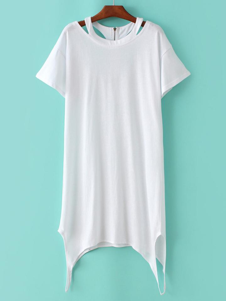 Romwe White Round Neck Zipper Back Dress