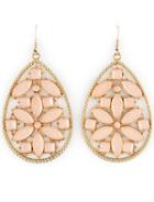 Romwe Pink Gemstone Gold Hollow Drop Earrings