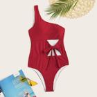 Romwe Cut-out Knot Front One Shoulder One Piece Swimsuit