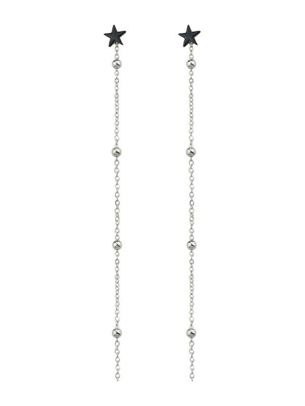 Romwe Black Color Pearl Chain And Star Pendant Earrings