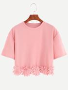 Romwe Pink Applique Crop T-shirt