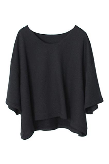 Romwe Batwing Sleeved Sheer Black Loose Sweatshirt