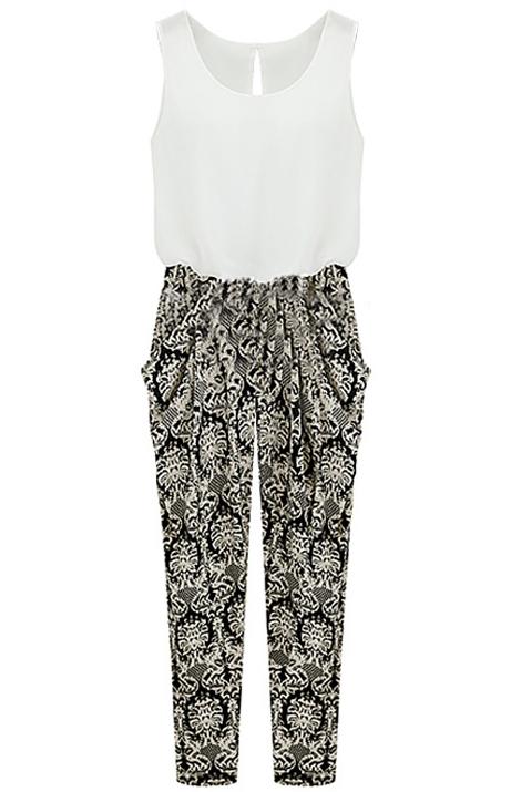 Romwe Sleeveless Floral Loose Jumpsuits