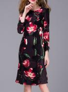 Romwe Black Flowers Print Contrast Lace Shift Dress