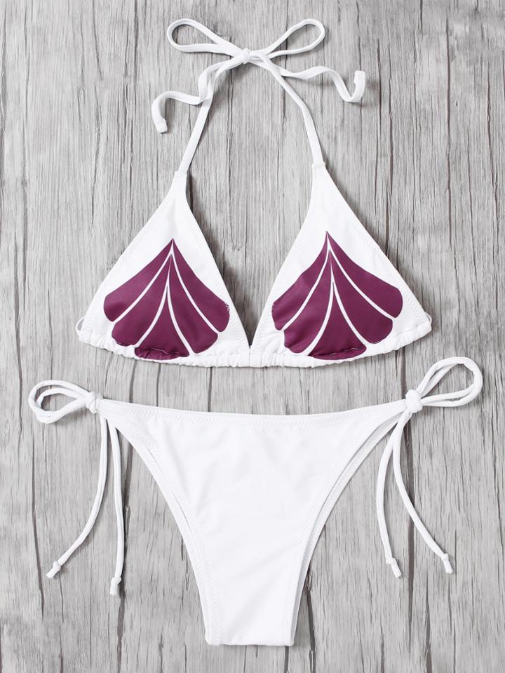 Romwe Self Tie Bikini Set