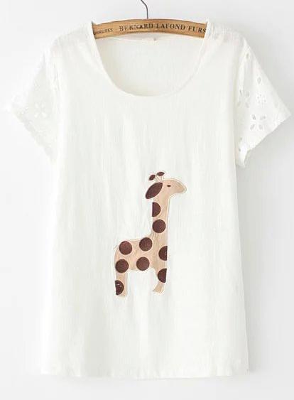 Romwe Deer Print Hollow T-shirt