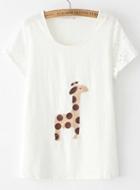 Romwe Deer Print Hollow T-shirt