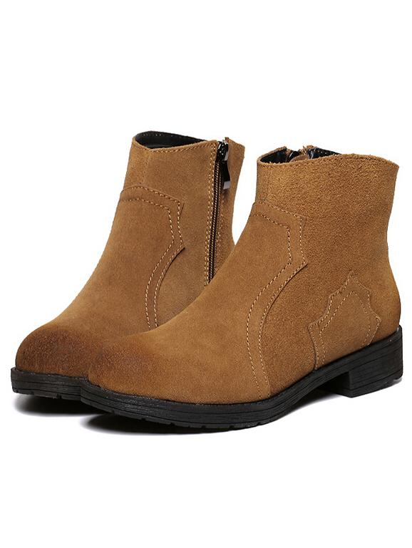 Romwe Camel Round Toe Zipper Boots