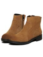 Romwe Camel Round Toe Zipper Boots