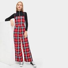 Romwe Tartan Plaid Lace-up Back Cami Jumpsuit