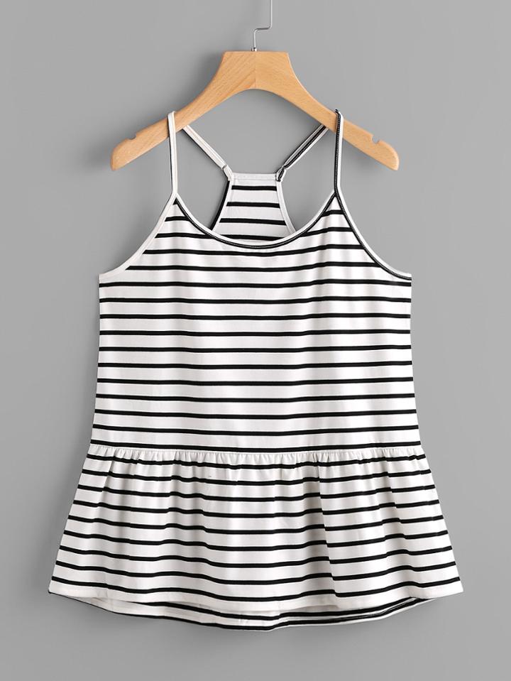 Romwe Striped Frill Hem Cami Top