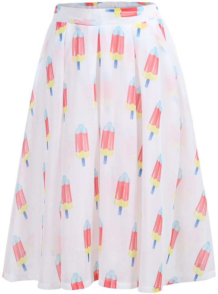 Romwe Popsicles Print Pleated Chiffon Skirt