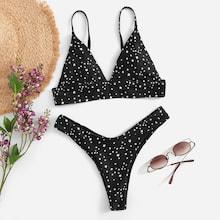 Romwe Star Print Triangle Top With High Cut Bikini