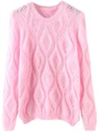 Romwe Long Sleeve Hollow Mohair Pink Sweater