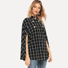 Romwe Double Breasted Grid Cape Coat