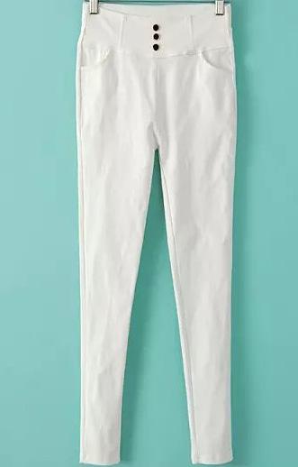 Romwe High Waist With Buttons Slim White Legging