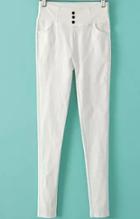 Romwe High Waist With Buttons Slim White Legging