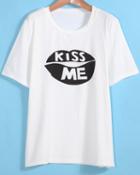 Romwe Kiss Me Print White T-shirt