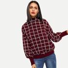 Romwe Balloon Sleeve Grid Sweatshirt