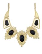 Romwe Black Imitation Gemstone Statement Collar Necklace