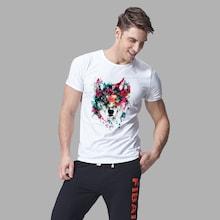 Romwe Men Colorful Wolf Face Print Tee