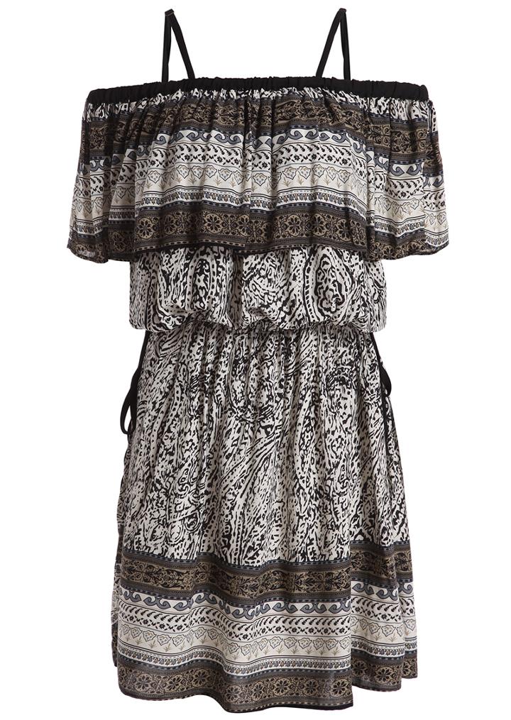 Romwe Off The Shoulder Vintage Print Dress