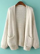 Romwe Puff Sleeve With Pockets Apricot Cardigan