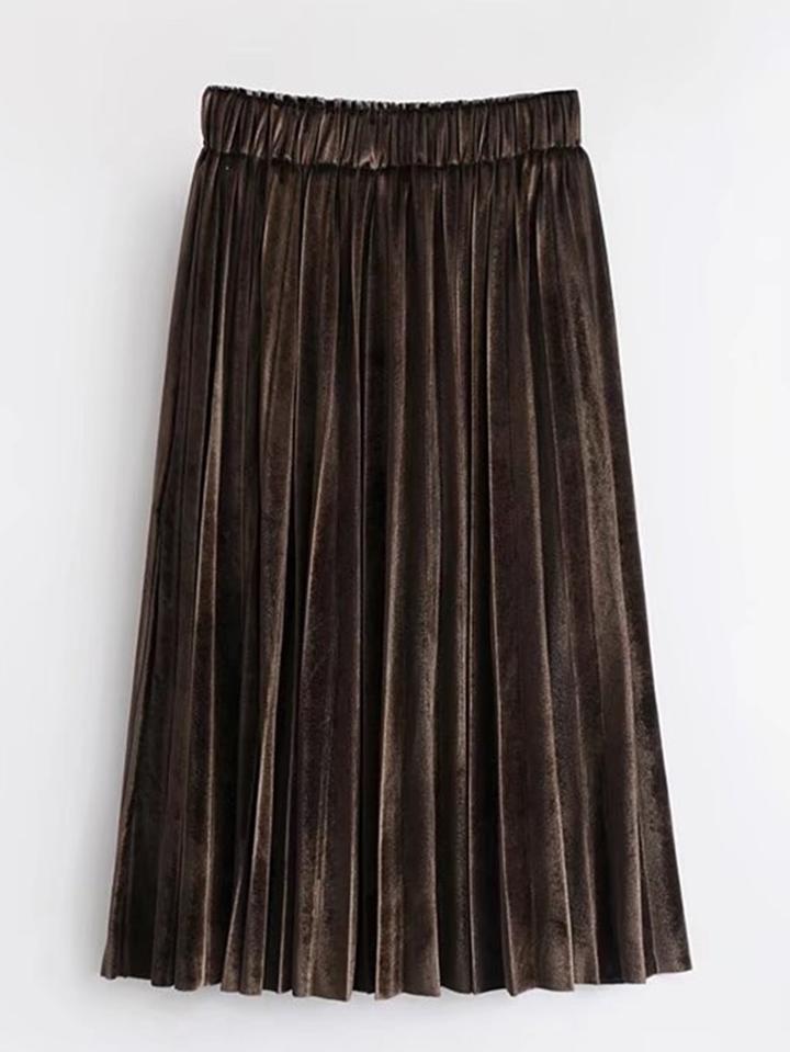 Romwe Pleated Velvet Skirt