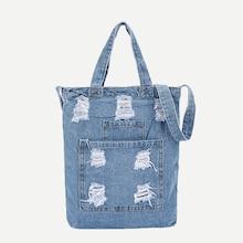 Romwe Ripped Decor Pocket Front Bag