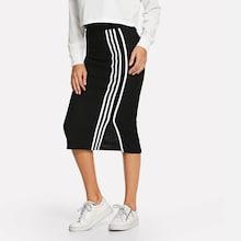 Romwe Striped Tape Panel Split Skirt
