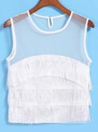 Romwe Sheer Mesh Multilayels With Tassel Vest