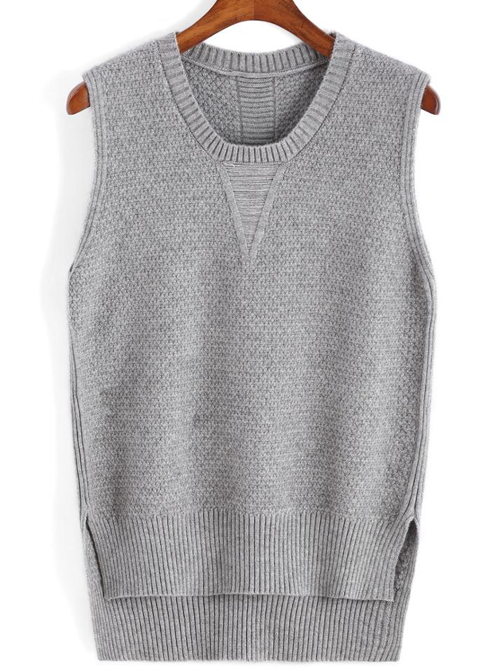 Romwe Dip Hem Grey Sweater Vest