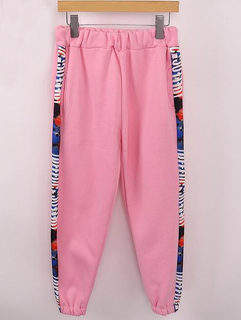 Romwe Elastic Waist Letter Print Pink Beam Port Pant