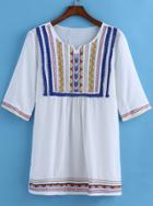 Romwe Half Sleeve Embroidered White Dress