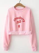 Romwe Strawberry Slogan Print Drop Shoulder Crop Sweatshirt