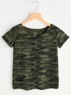 Romwe Camouflage Print Ripped Tee