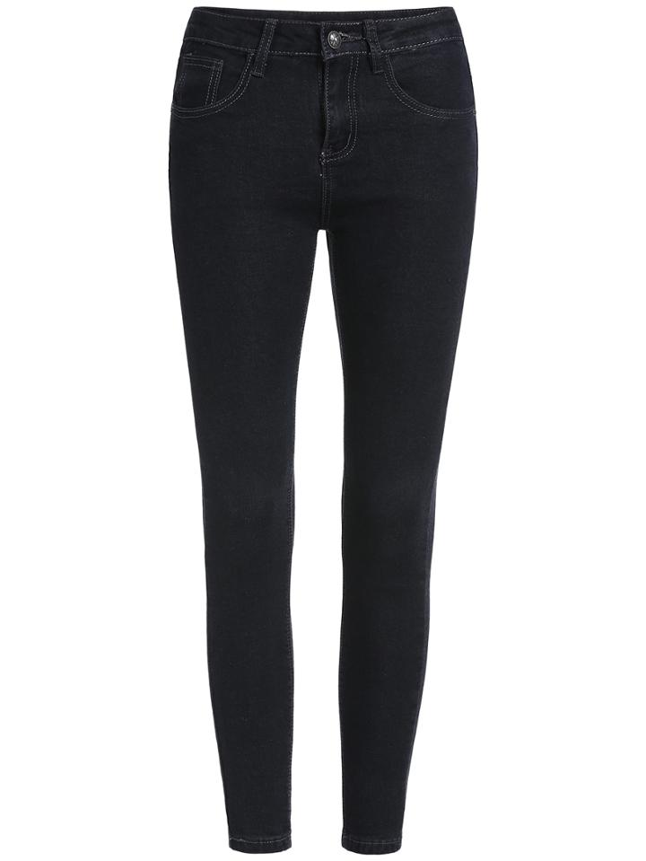 Romwe Denim Slim Black Pant