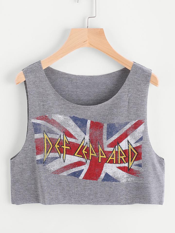 Romwe Graffiti Print Crop Tank Top