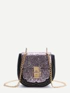 Romwe Colorful Sequin Saddle Bag With Chain
