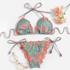 Romwe Chevron Lettuce Trim Top With Tie Side Bikini